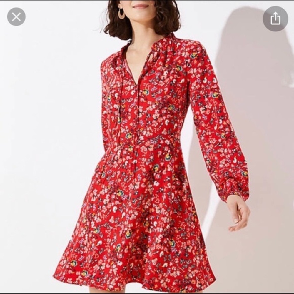 LOFT Red Floral Dress